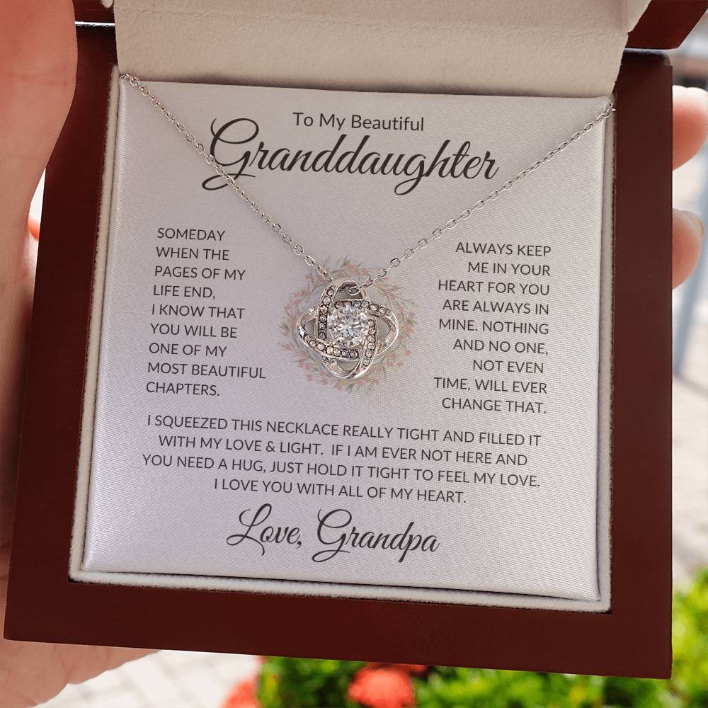 Granddaughter Love Grandpa "Most Beautiful Chapters" | Love Knot Necklace