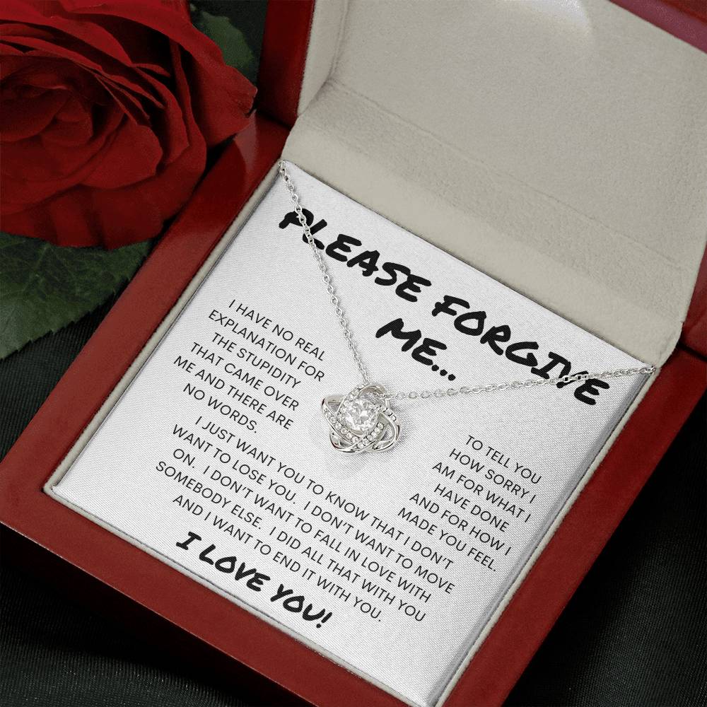 Please Forgive Me | Love Knot Necklace - 14K White Gold Finish / Luxury Box Shoptopia Jewelry