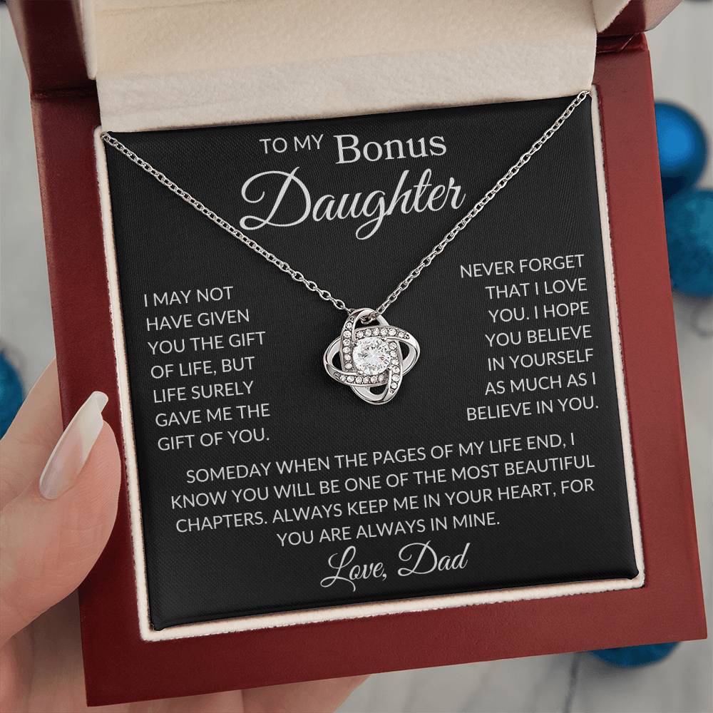 Gift for Bonus Daughter Love Dad "Gift of You" | Love Knot Necklace