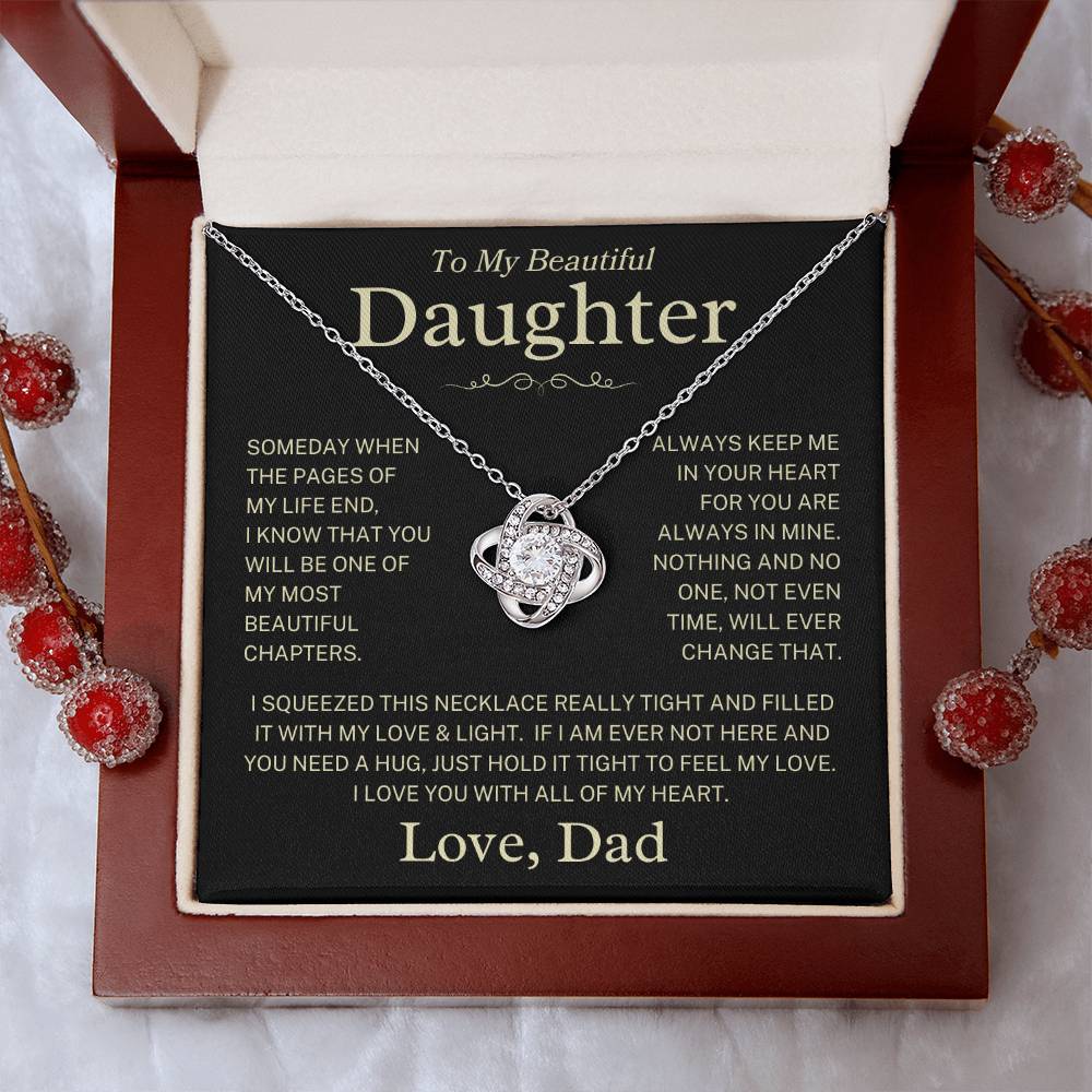 Daughter Love Dad "Beautiful Chapters" Gold | Love Knot Necklace