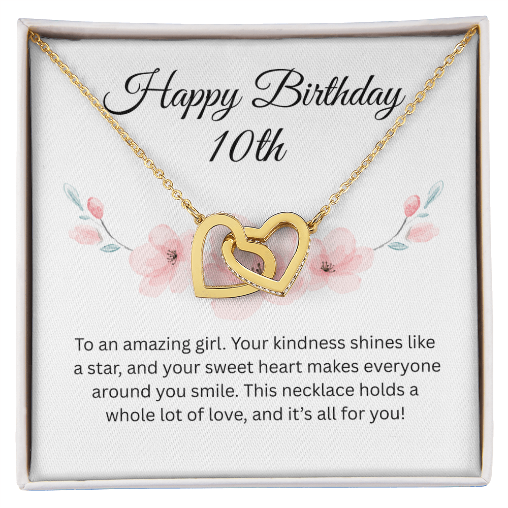 Happy 10th Birthday Gift "To An Amazing Girl" | Interlocking Hearts Necklace