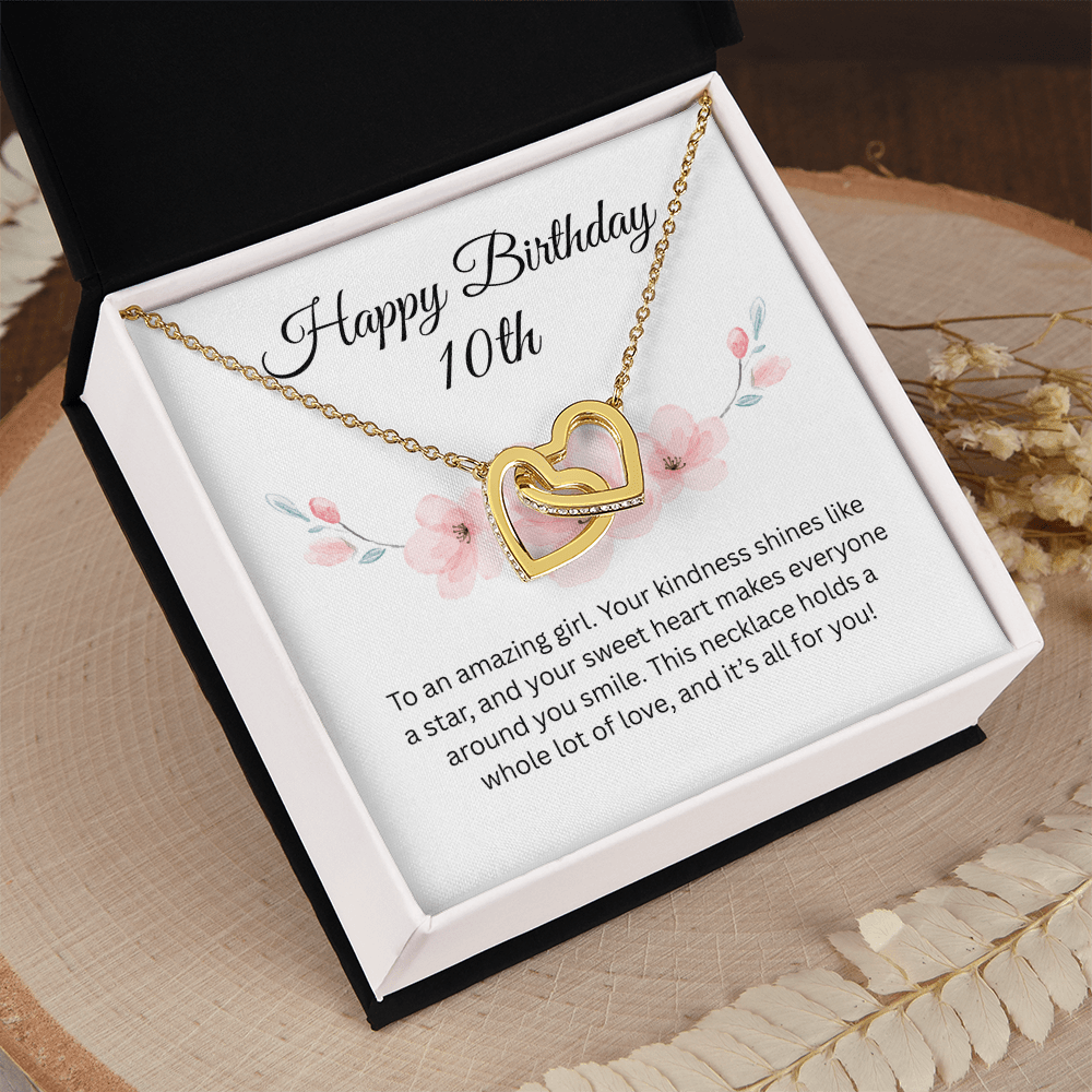 Happy 10th Birthday Gift "To An Amazing Girl" | Interlocking Hearts Necklace
