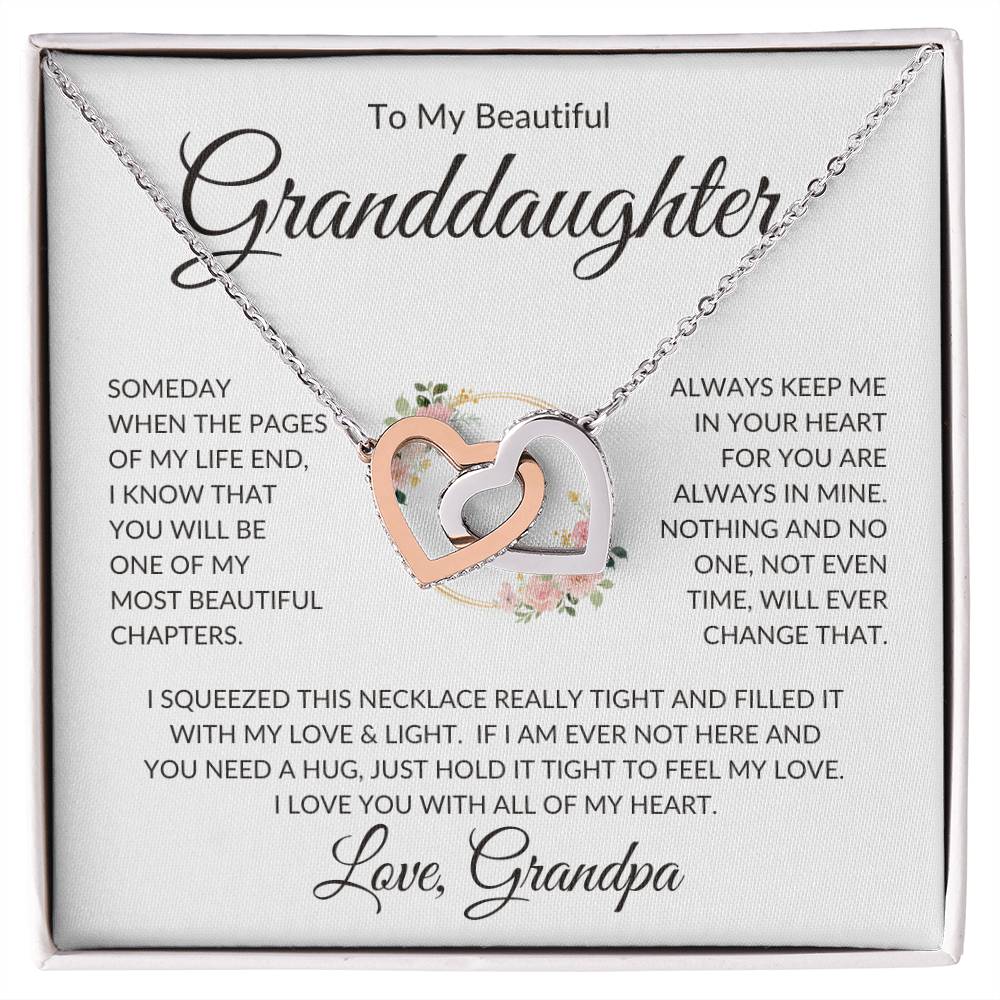 Granddaughter Love Grandpa "Most Beautiful Chapters" | Interlocking Hearts Necklace