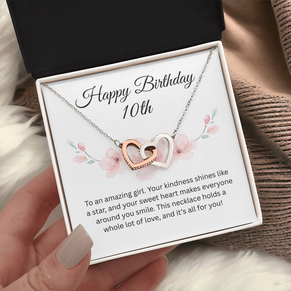 Happy 10th Birthday Gift "To An Amazing Girl" | Interlocking Hearts Necklace