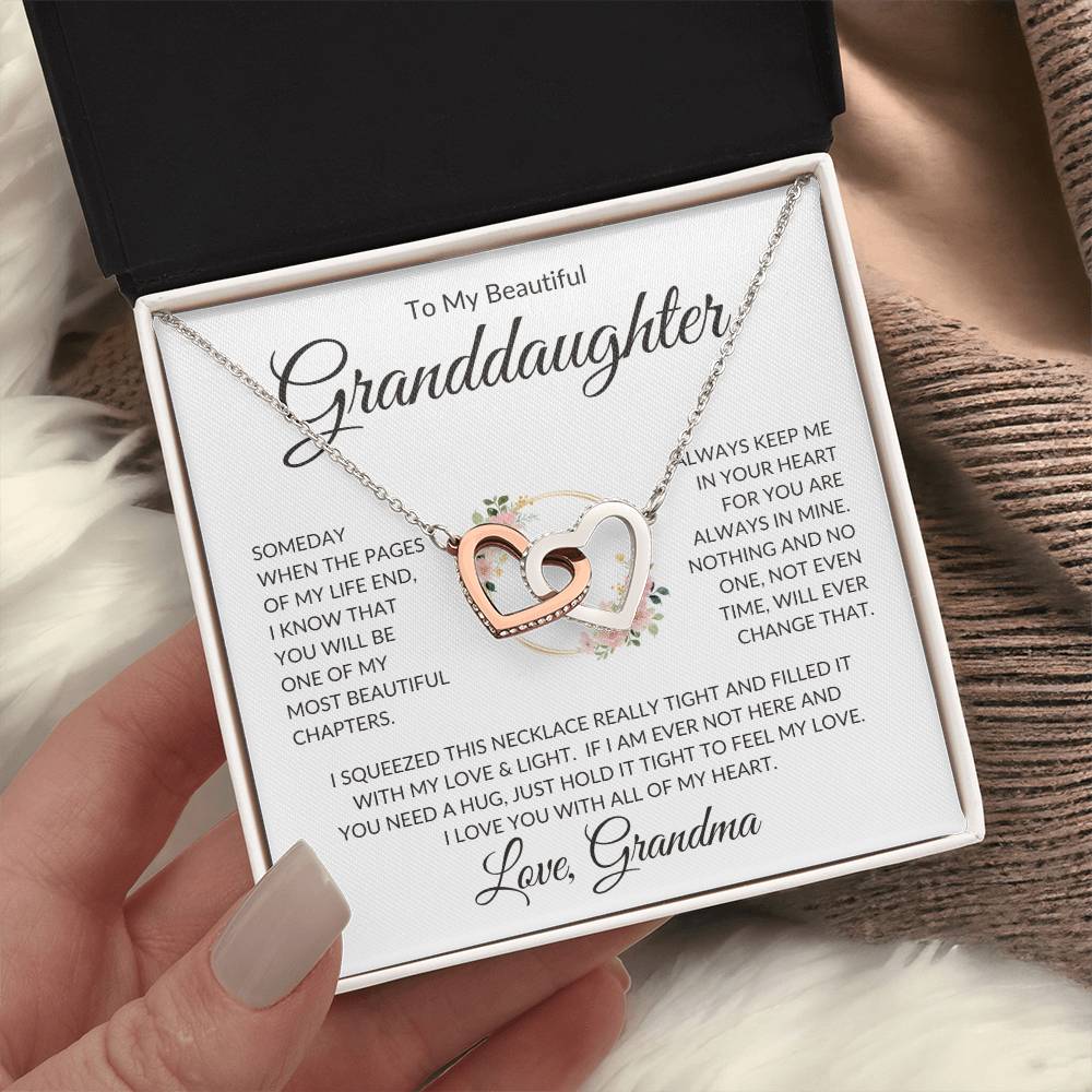 Granddaughter Love Grandma "Most Beautiful Chapters" | Interlocking Hearts Necklace