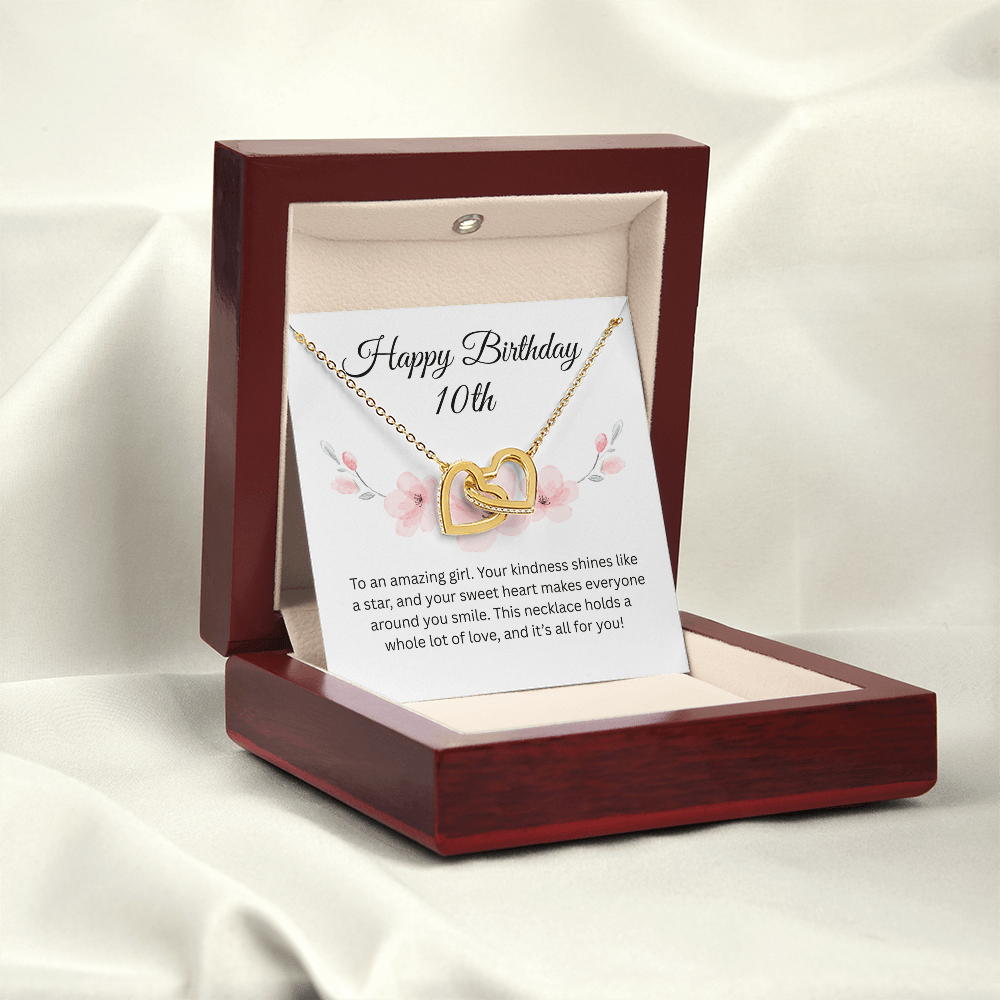 Happy 10th Birthday Gift "To An Amazing Girl" | Interlocking Hearts Necklace