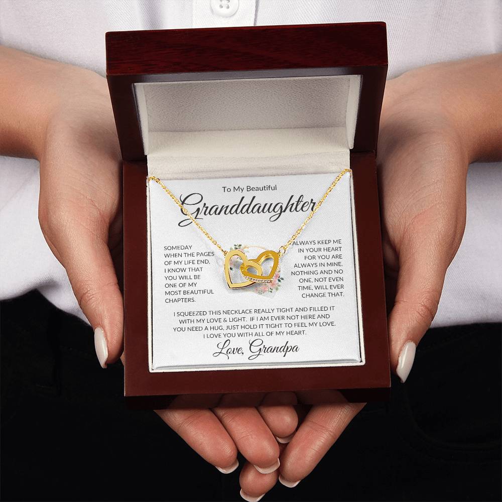 Granddaughter Love Grandpa "Most Beautiful Chapters" | Interlocking Hearts Necklace