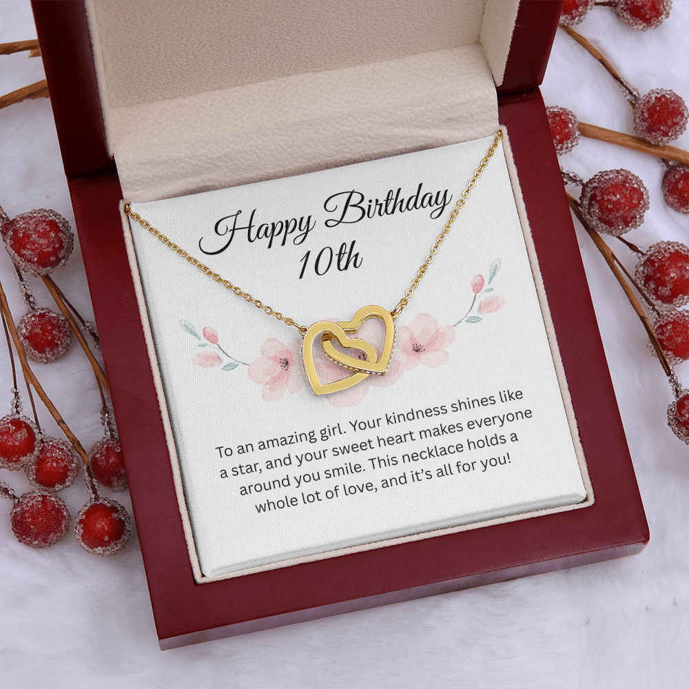 Happy 10th Birthday Gift "To An Amazing Girl" | Interlocking Hearts Necklace