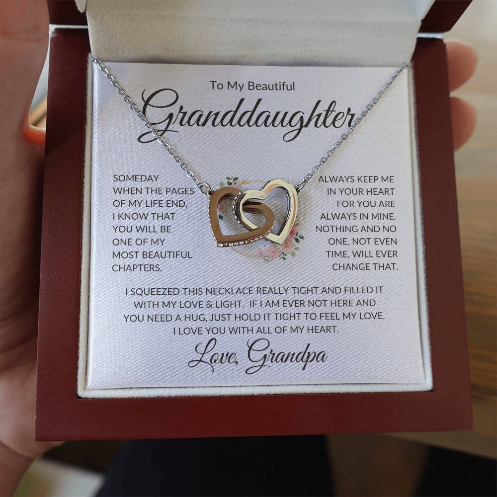 Granddaughter Love Grandpa "Most Beautiful Chapters" | Interlocking Hearts Necklace