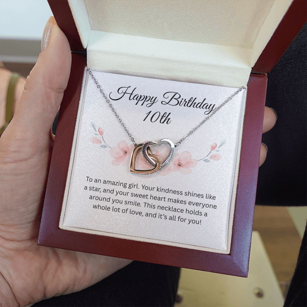 Happy 10th Birthday Gift "To An Amazing Girl" | Interlocking Hearts Necklace