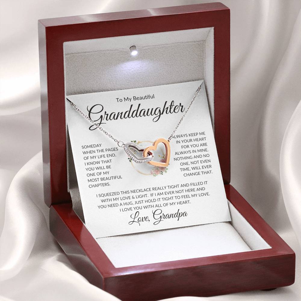 Granddaughter Love Grandpa "Most Beautiful Chapters" | Interlocking Hearts Necklace