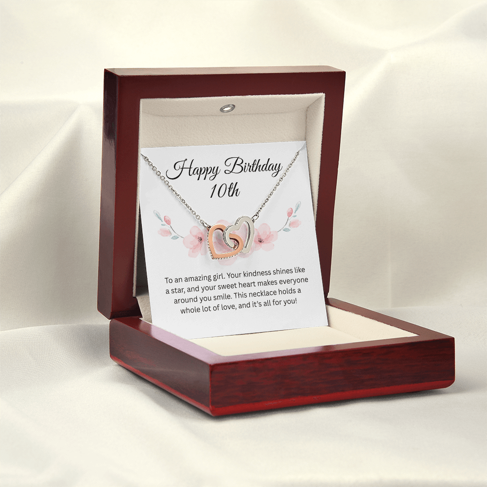 Happy 10th Birthday Gift "To An Amazing Girl" | Interlocking Hearts Necklace