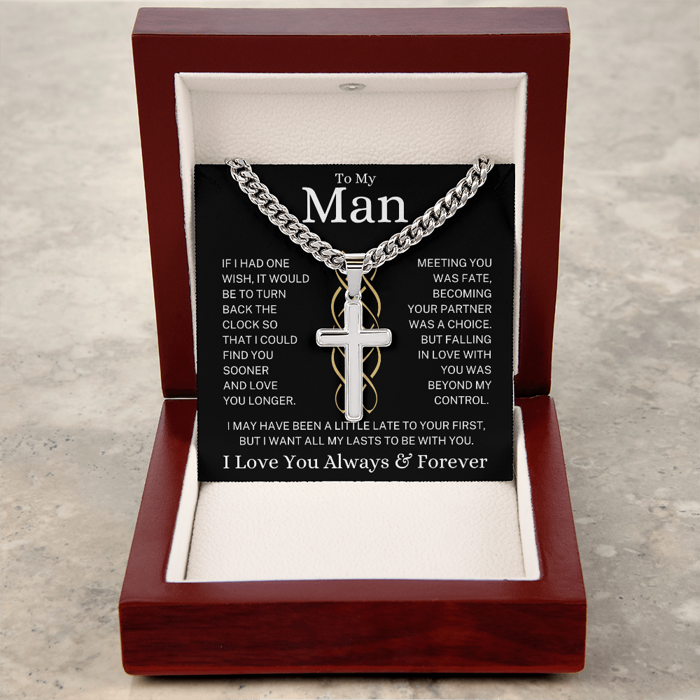 Gift to My Man "All My Lasts" | Cuban Chain with Artisan Cross Necklace