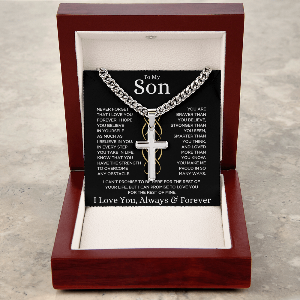 Gift for Son "Make Me Proud" | Cuban Chain with Artisan Cross