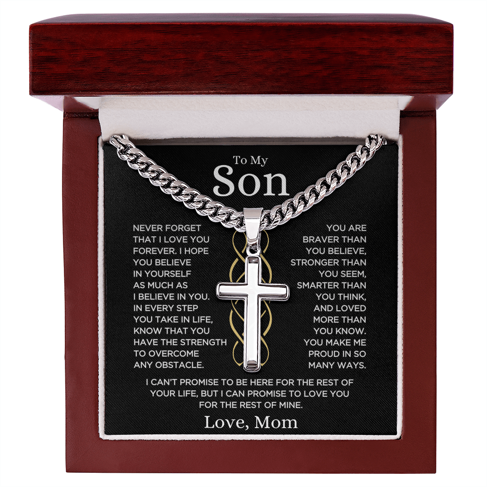 Gift for Son from Mom "Make Me Proud" | Cuban Chain with Artisan Cross