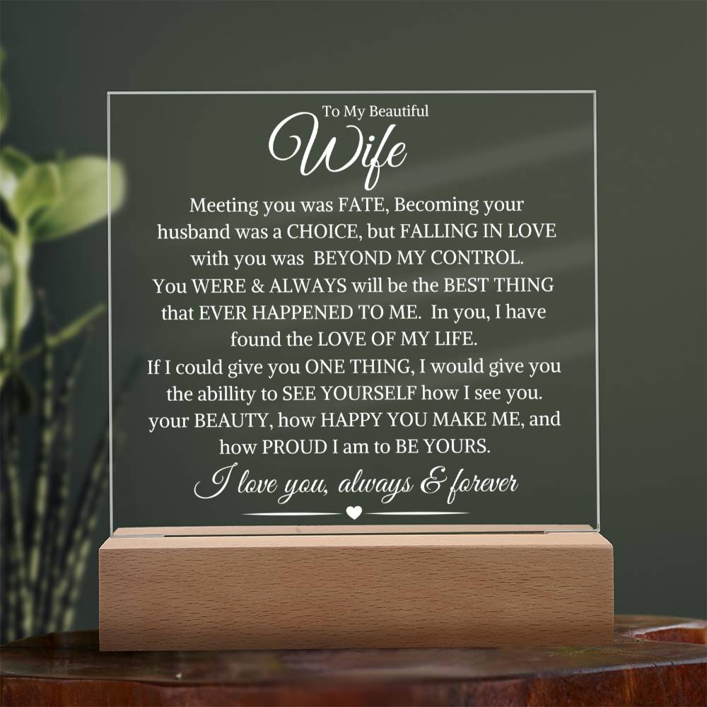 Wife "Beyond My Control" | Square LED Acrylic Night Light - Shoptopia Jewelry