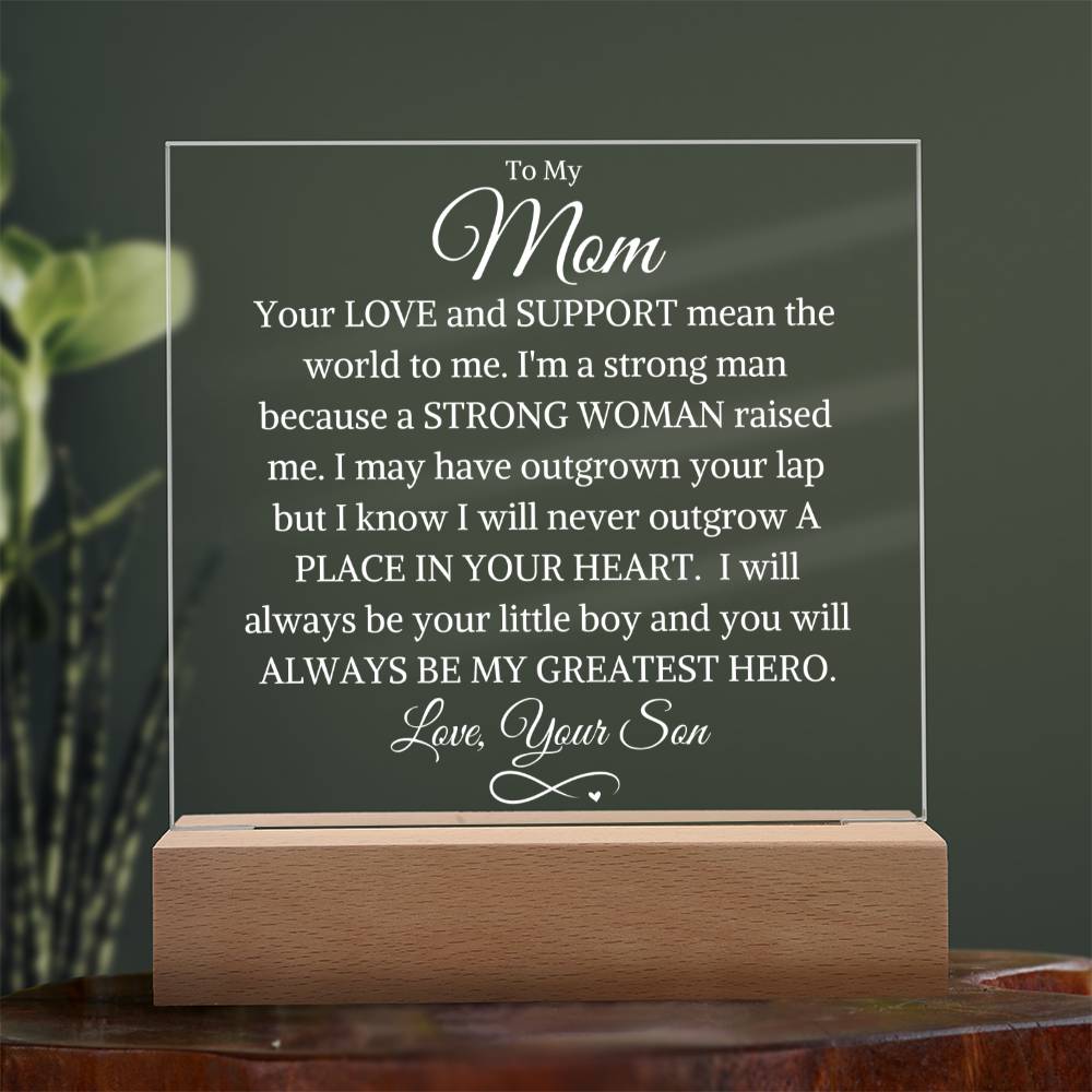 Mom Love Son "Greatest Hero" | Acrylic LED Night Light