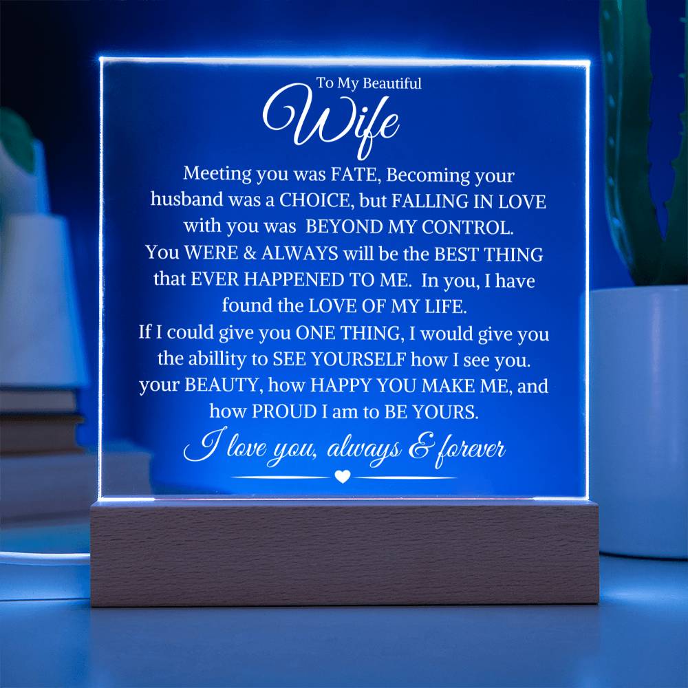 Wife "Beyond My Control" | Square LED Acrylic Night Light - Shoptopia Jewelry
