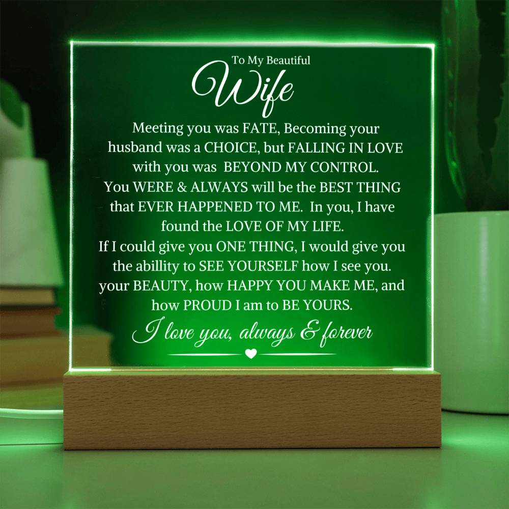 Wife "Beyond My Control" | Square LED Acrylic Night Light - Shoptopia Jewelry
