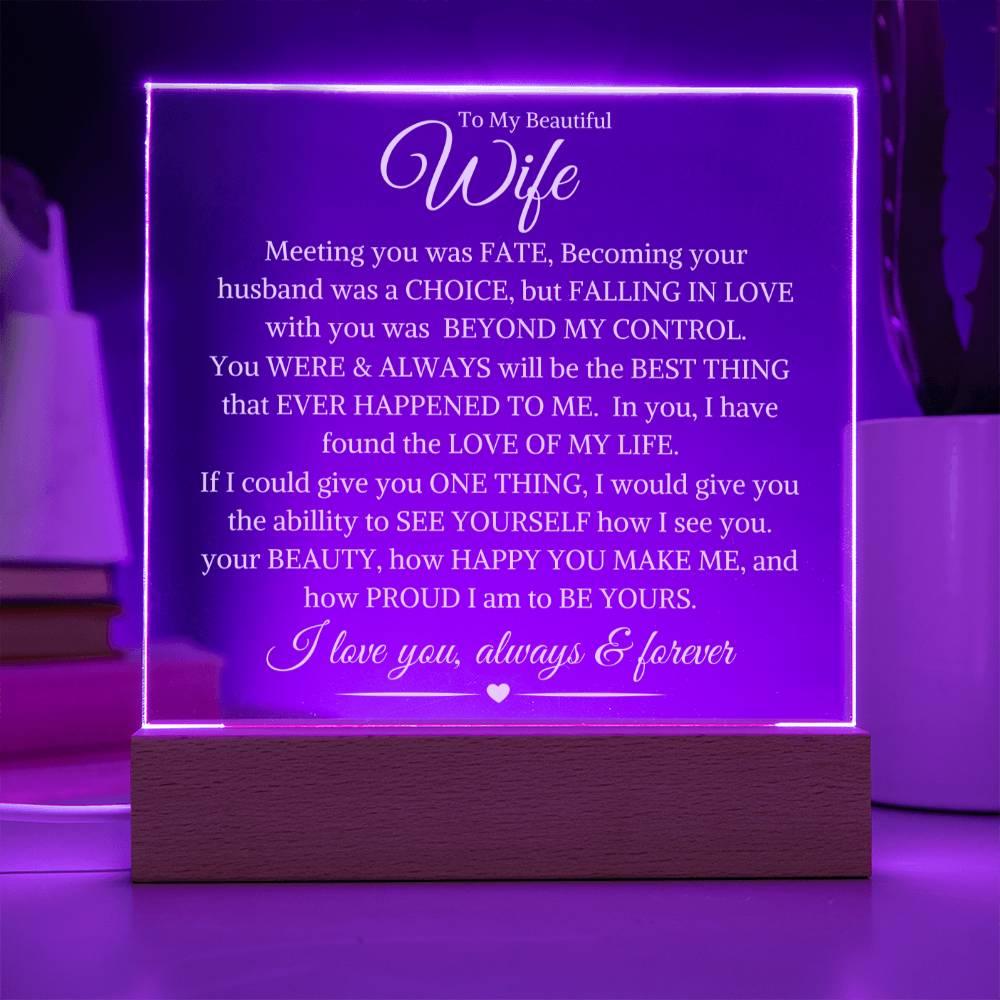 Wife "Beyond My Control" | Square LED Acrylic Night Light - Shoptopia Jewelry