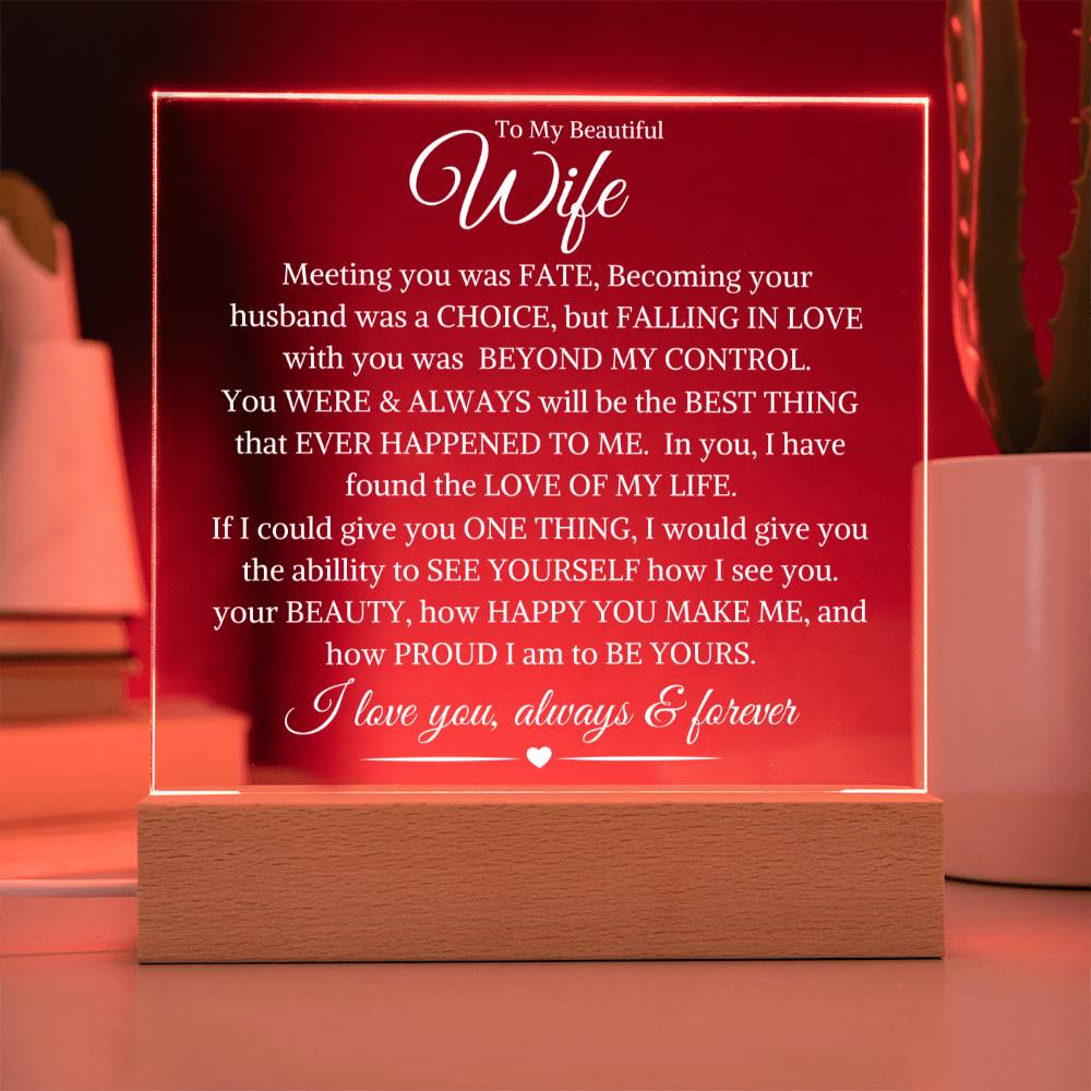 Wife "Beyond My Control" | Square LED Acrylic Night Light - Shoptopia Jewelry