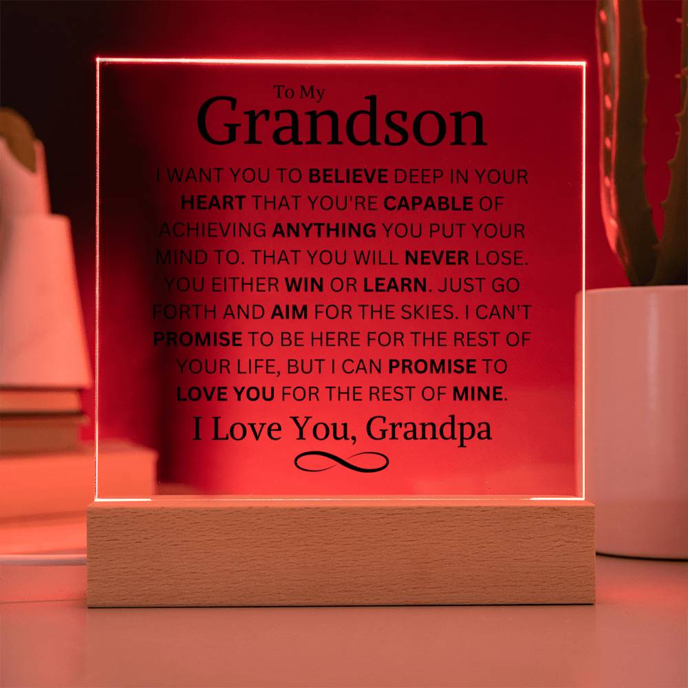 Grandson Love Grandpa "You Never Lose" | Square Acrylic LED Night Light