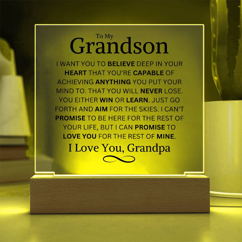 Grandson Love Grandpa "You Never Lose" | Square Acrylic LED Night Light