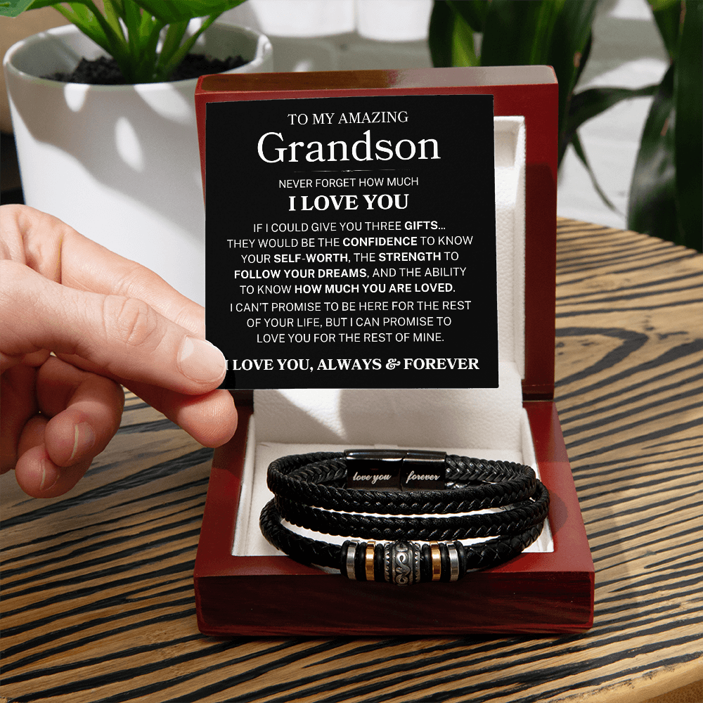 Gift for Grandson "If I Could Give You Three Gifts" | Men's "Love You Forever" Bracelet