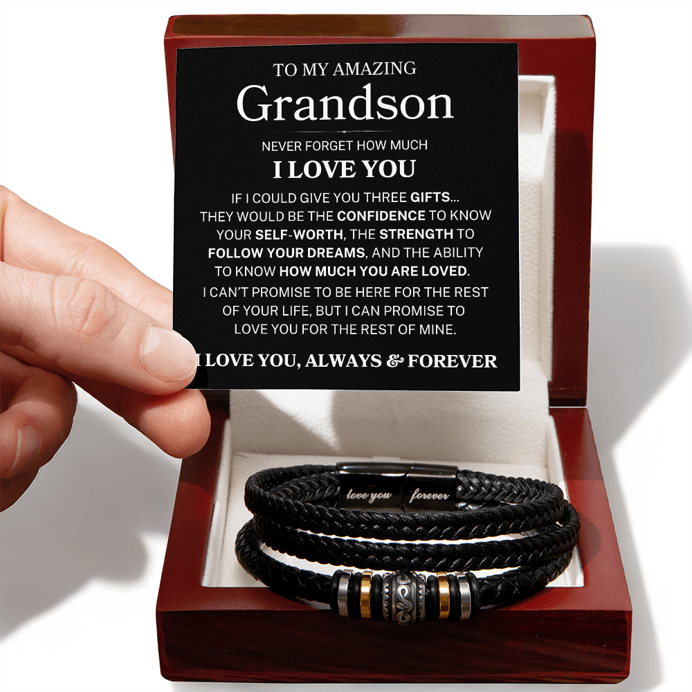 Gift for Grandson "If I Could Give You Three Gifts" | Men's "Love You Forever" Bracelet