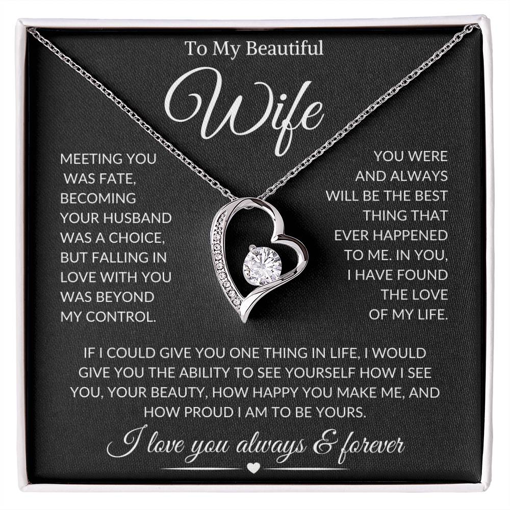 Wife "Meeting You Was Fate" | Forever Heart Necklace - 14k White Gold Finish / Standard Box Shoptopia Jewelry