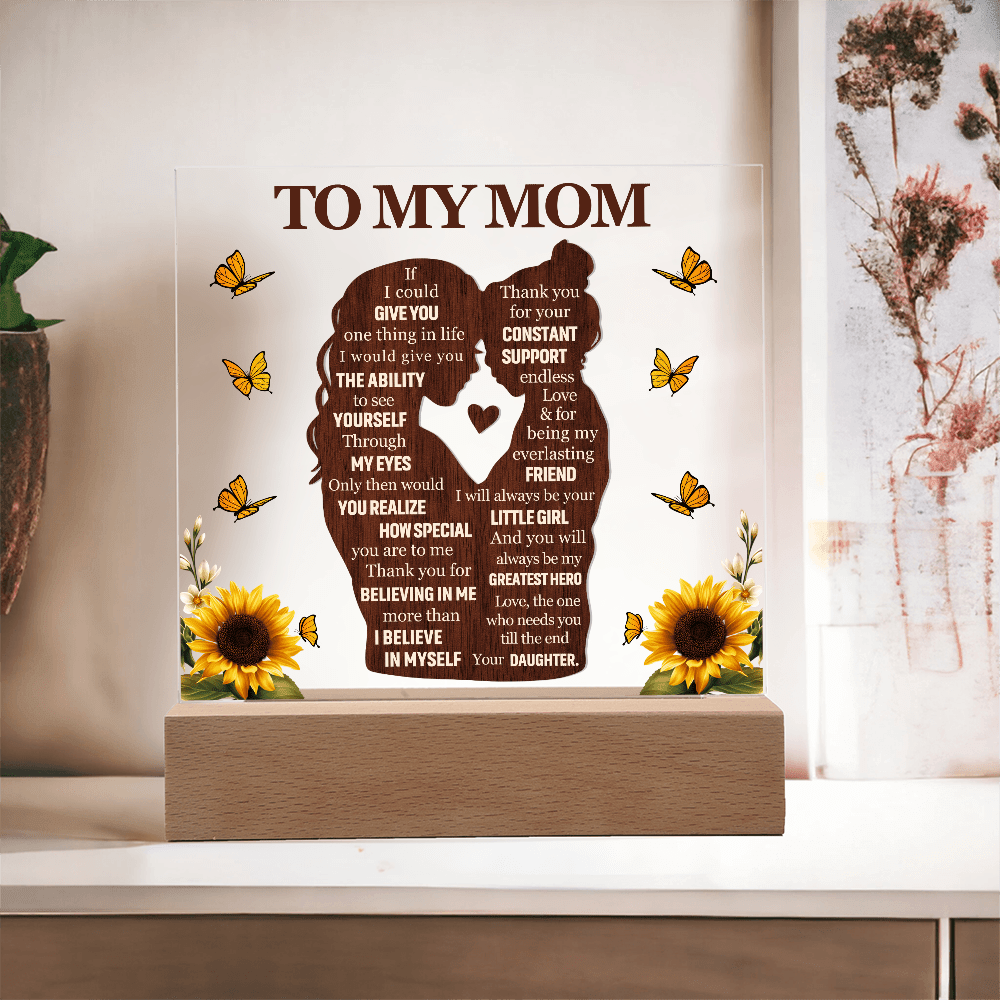 Mom Love Daughter "My Greatest Hero" | Acrylic LED Plaque