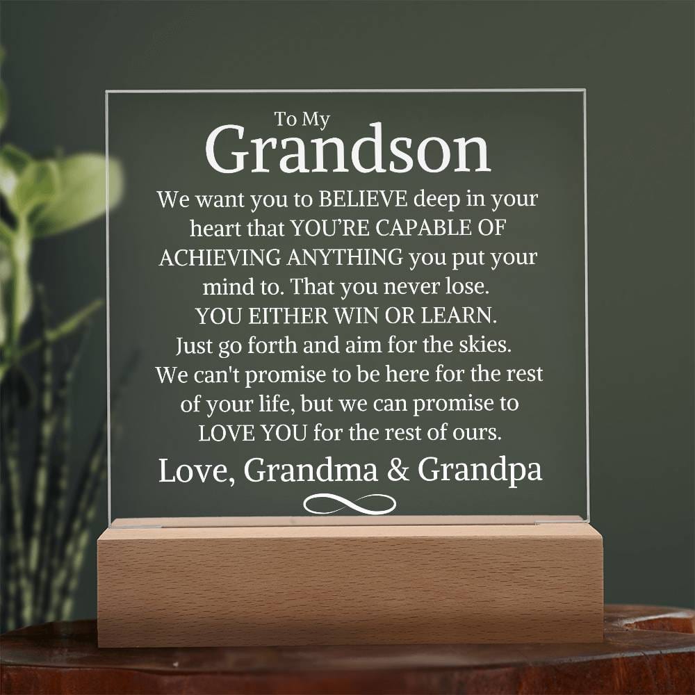 Grandson Love Grandma & Grandpa "You Never Lose" | Acrylic LED Plaque