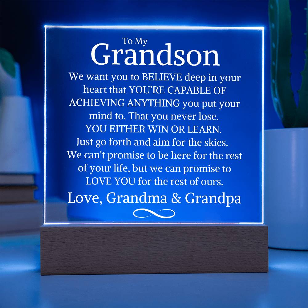 Grandson Love Grandma & Grandpa "You Never Lose" | Acrylic LED Plaque
