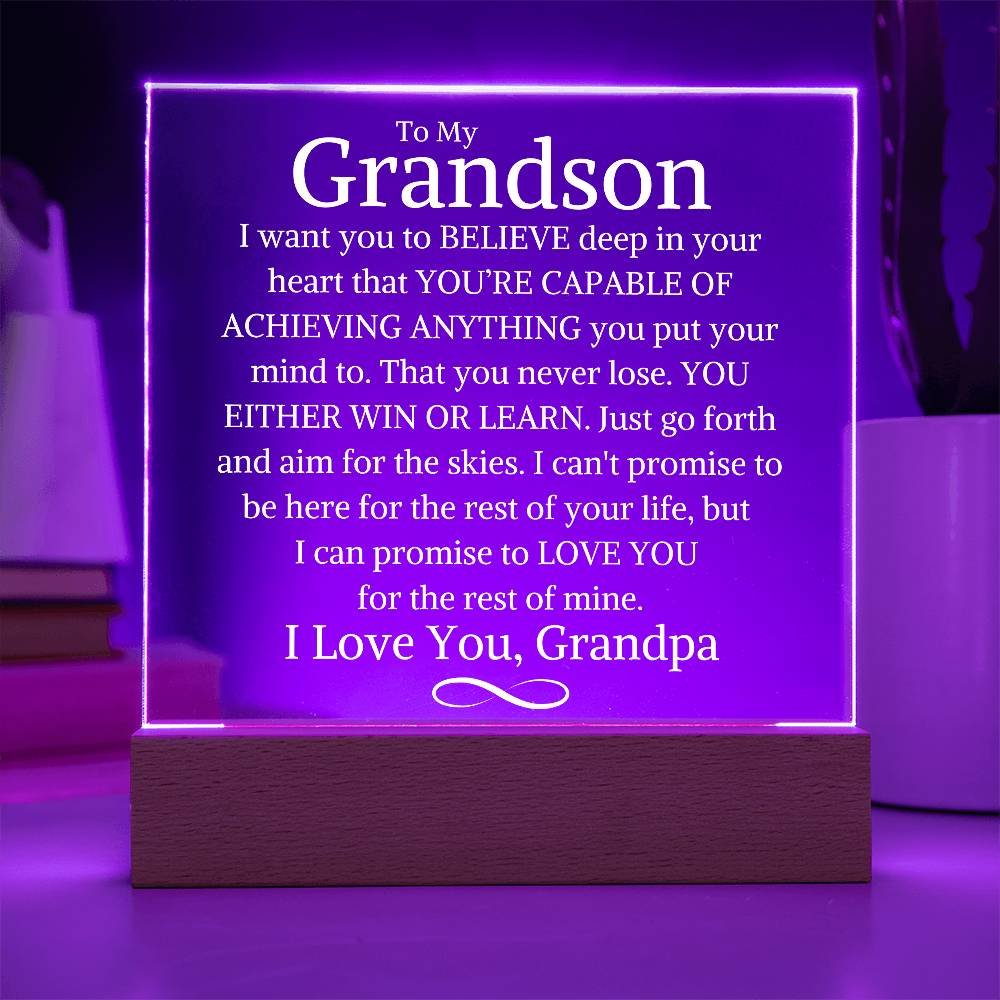 Grandson Love Grandpa "You Never Lose" | Acrylic LED Plaque