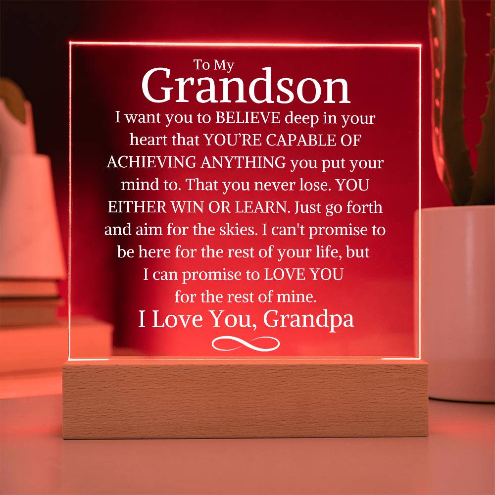 Grandson Love Grandpa "You Never Lose" | Acrylic LED Plaque