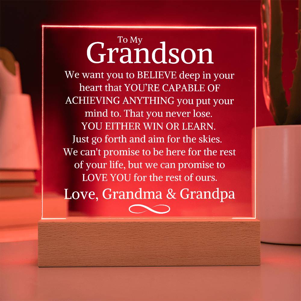 Grandson Love Grandma & Grandpa "You Never Lose" | Acrylic LED Plaque