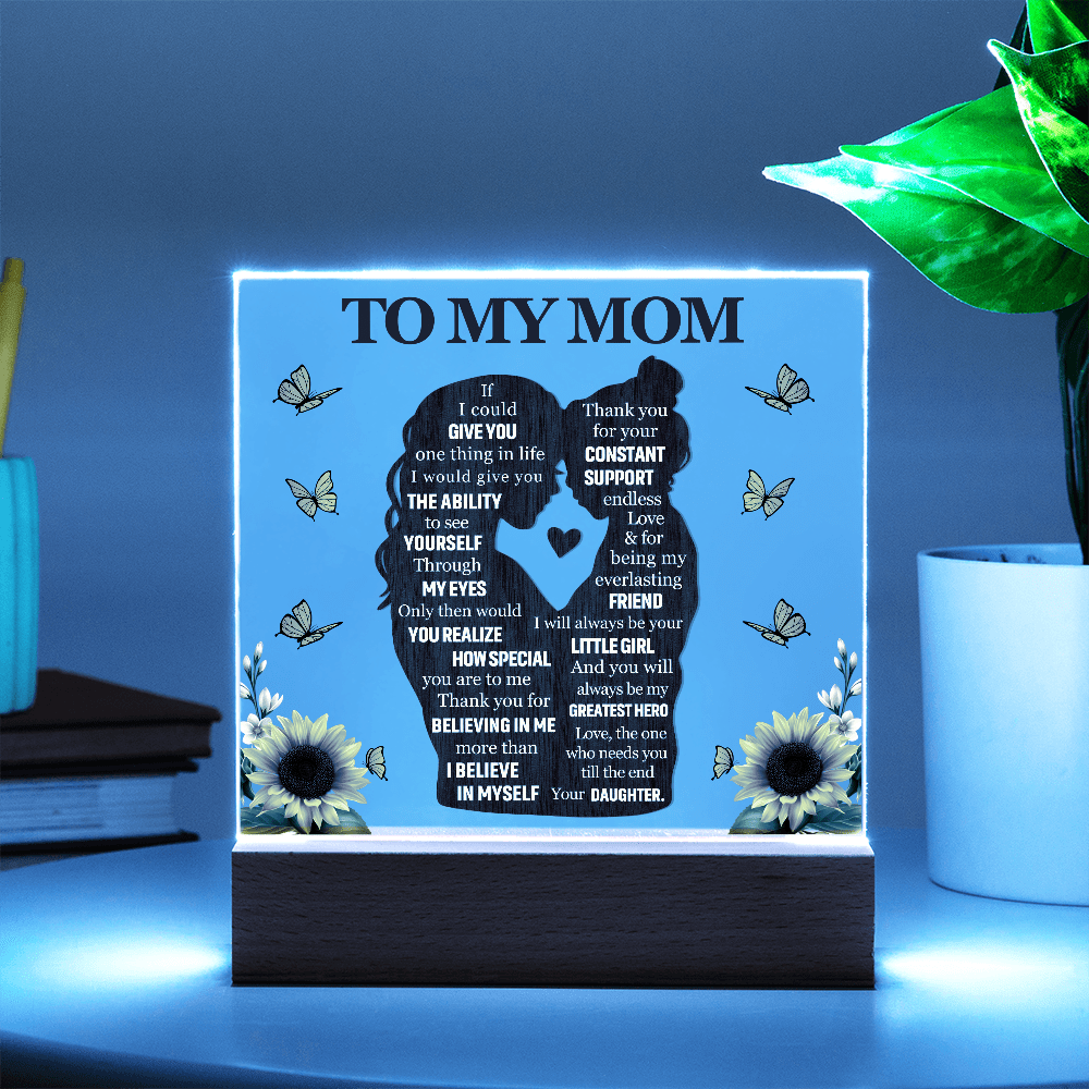 Mom Love Daughter "My Greatest Hero" | Acrylic LED Plaque