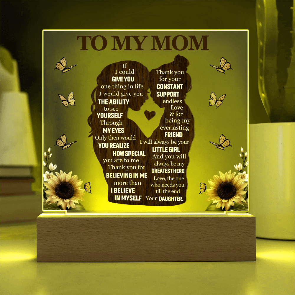 Mom Love Daughter "My Greatest Hero" | Acrylic LED Plaque