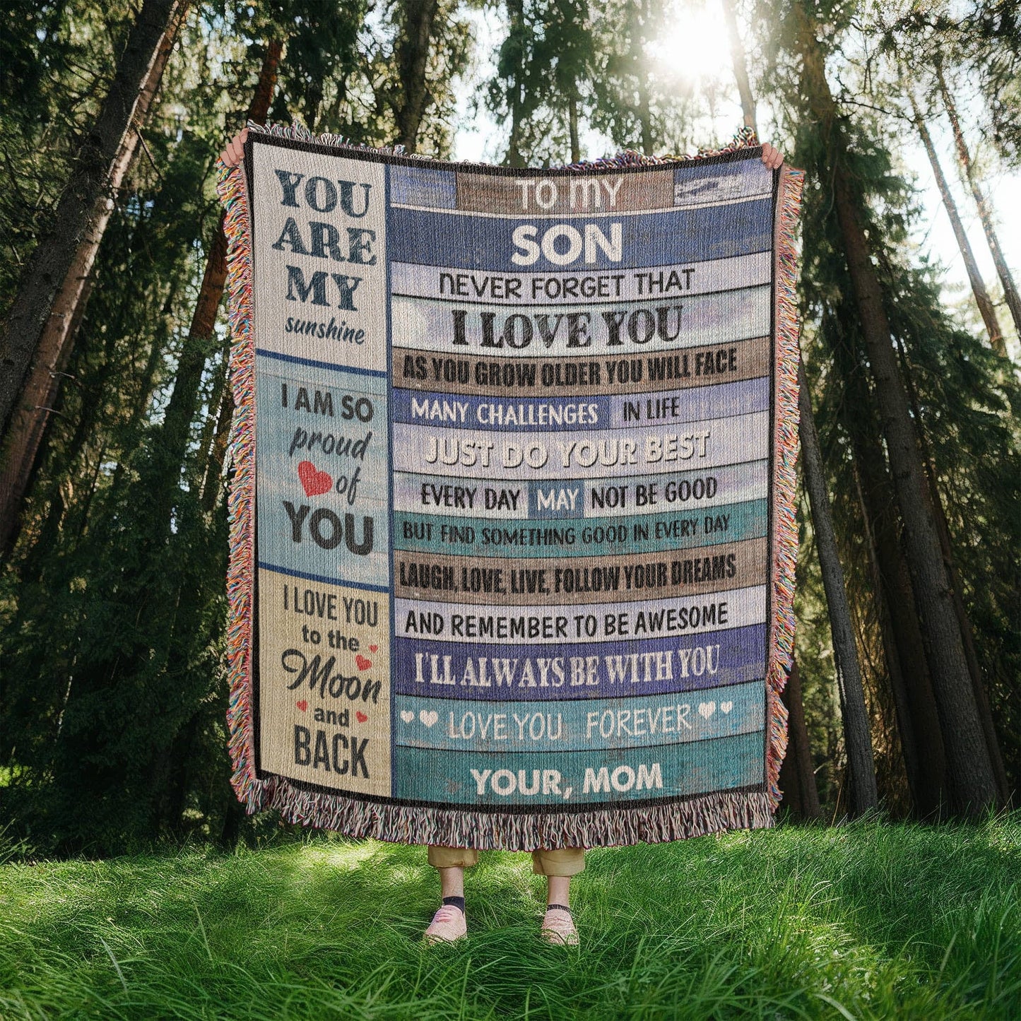 Son Love Mom "Never Forget" | Heirloom Woven Blanket