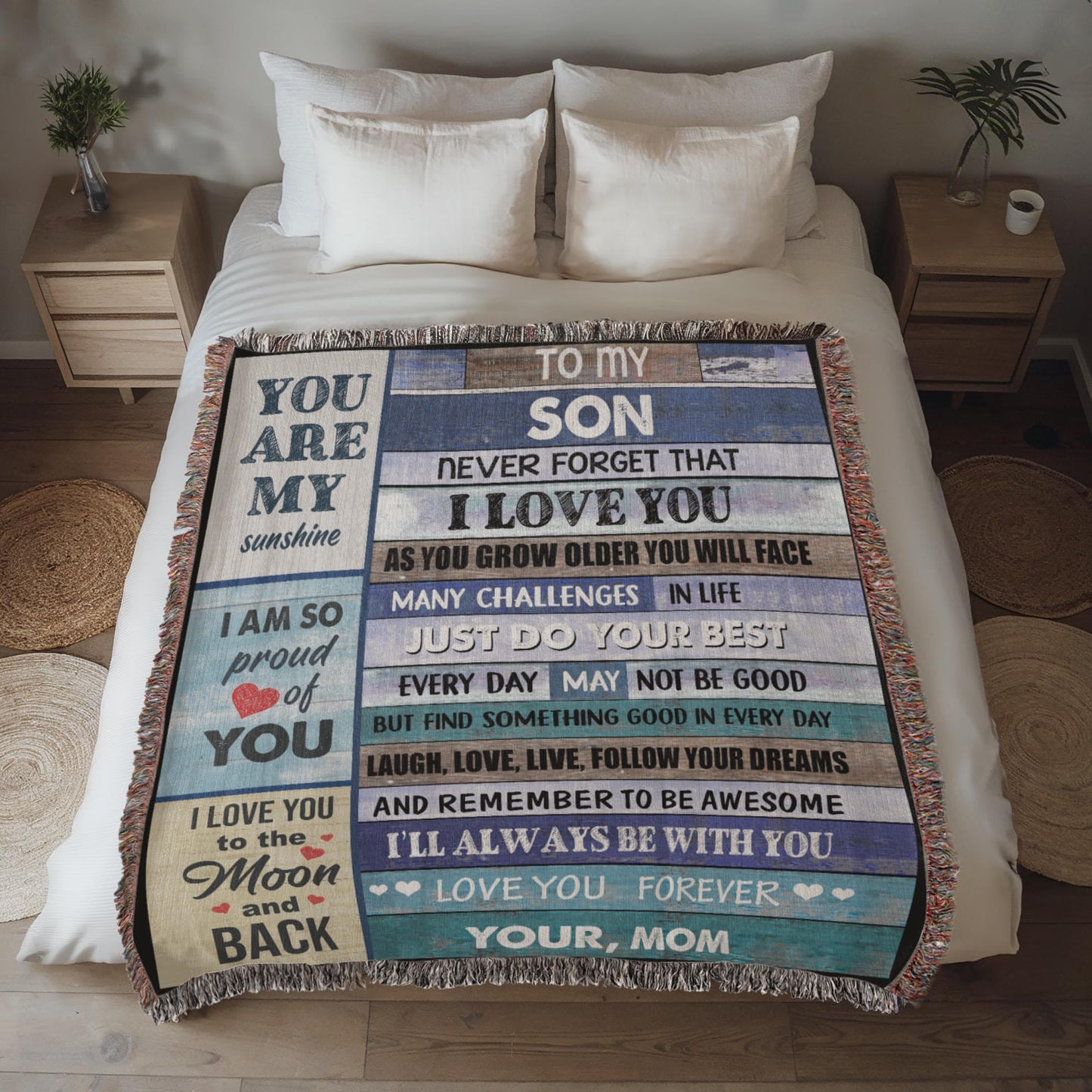 Son Love Mom "Never Forget" | Heirloom Woven Blanket