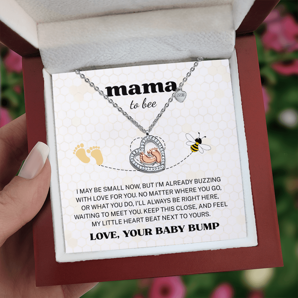 Mama to Bee "Love, Your Baby Bump" | Baby Feet Heart Necklace