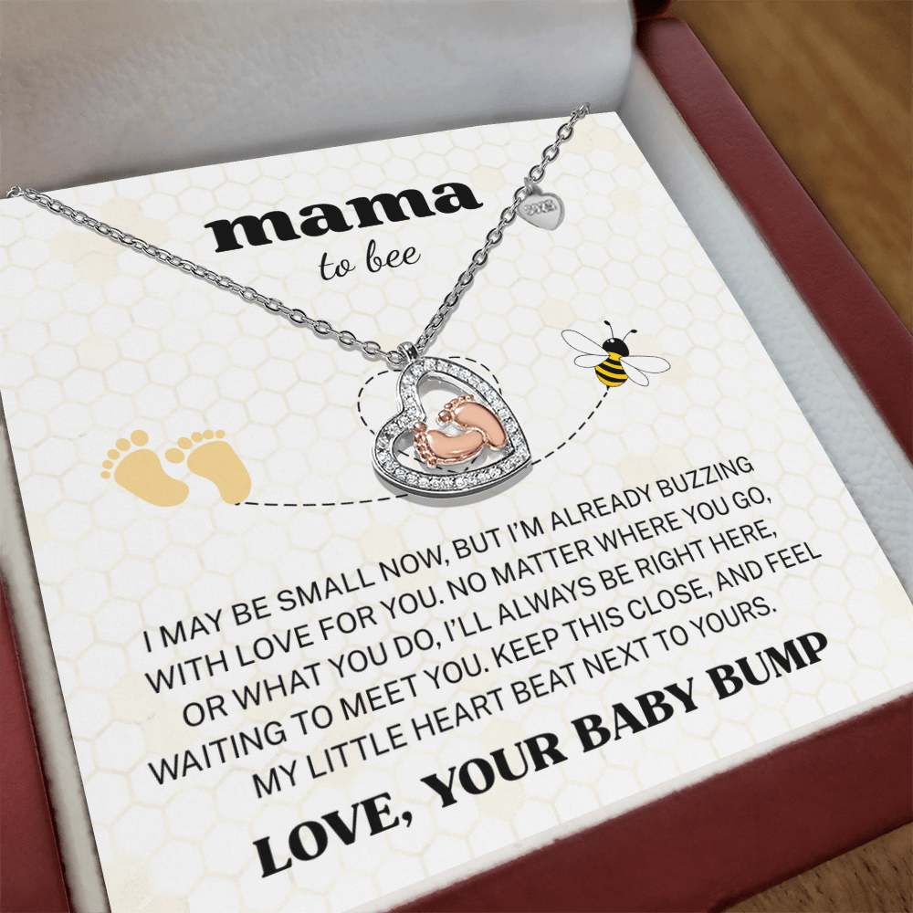 Mama to Bee "Love, Your Baby Bump" | Baby Feet Heart Necklace