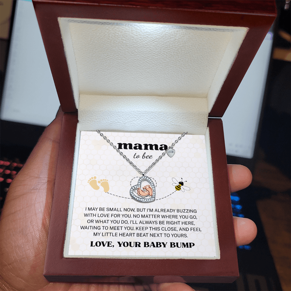 Mama to Bee "Love, Your Baby Bump" | Baby Feet Heart Necklace