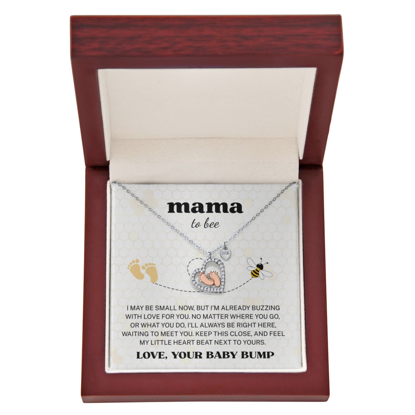Mama to Bee "Love, Your Baby Bump" | Baby Feet Heart Necklace