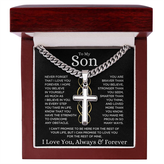 Gift for Son "Make Me Proud" | Cuban Chain with Artisan Cross