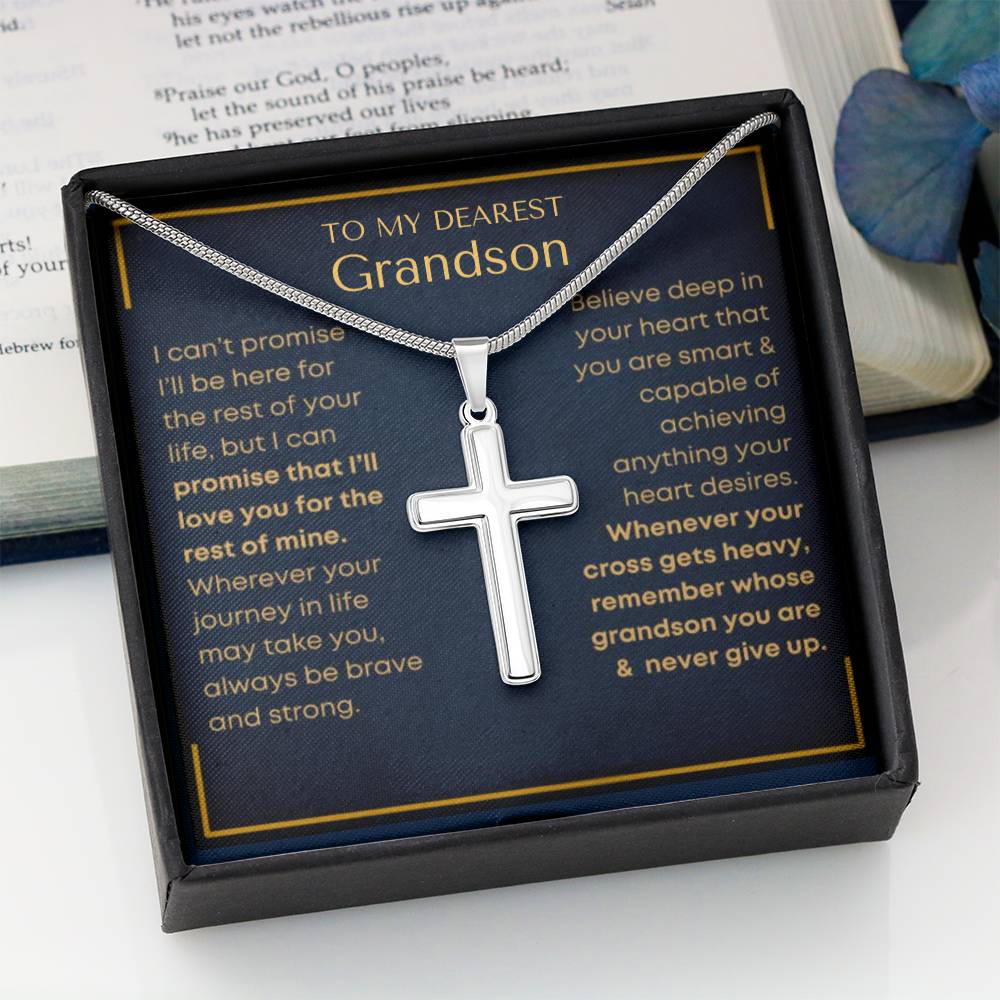 Grandson "Never Give Up" | Cross Necklace - Shoptopia Jewelry