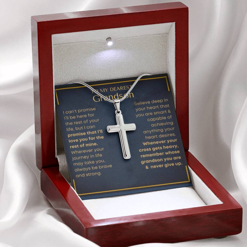 Grandson "Never Give Up" | Cross Necklace - Luxury Box w/LED Shoptopia Jewelry