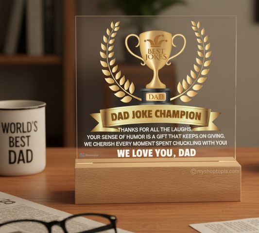 Gift for Dad "Dad Joke Champion" | Acrylic Plaque With Lighted Base