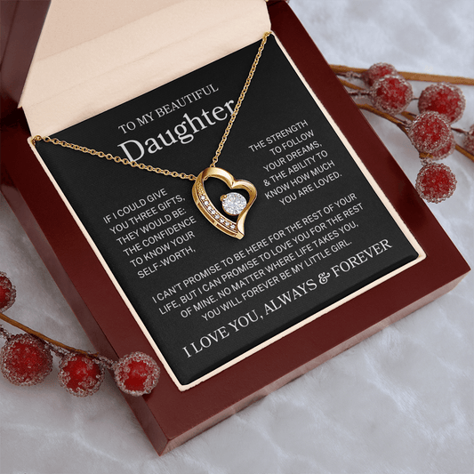 Shoptopia Forever Love Necklace for Daughter with heartfelt If I Could Give You Three Gifts message card