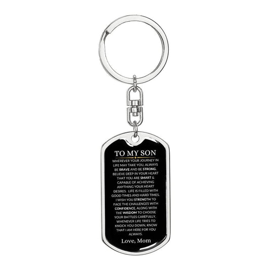 To My Son Love Mom | Dog Tag Key Chain - Dog Tag with Swivel Keychain (Steel) / No Shoptopia Jewelry